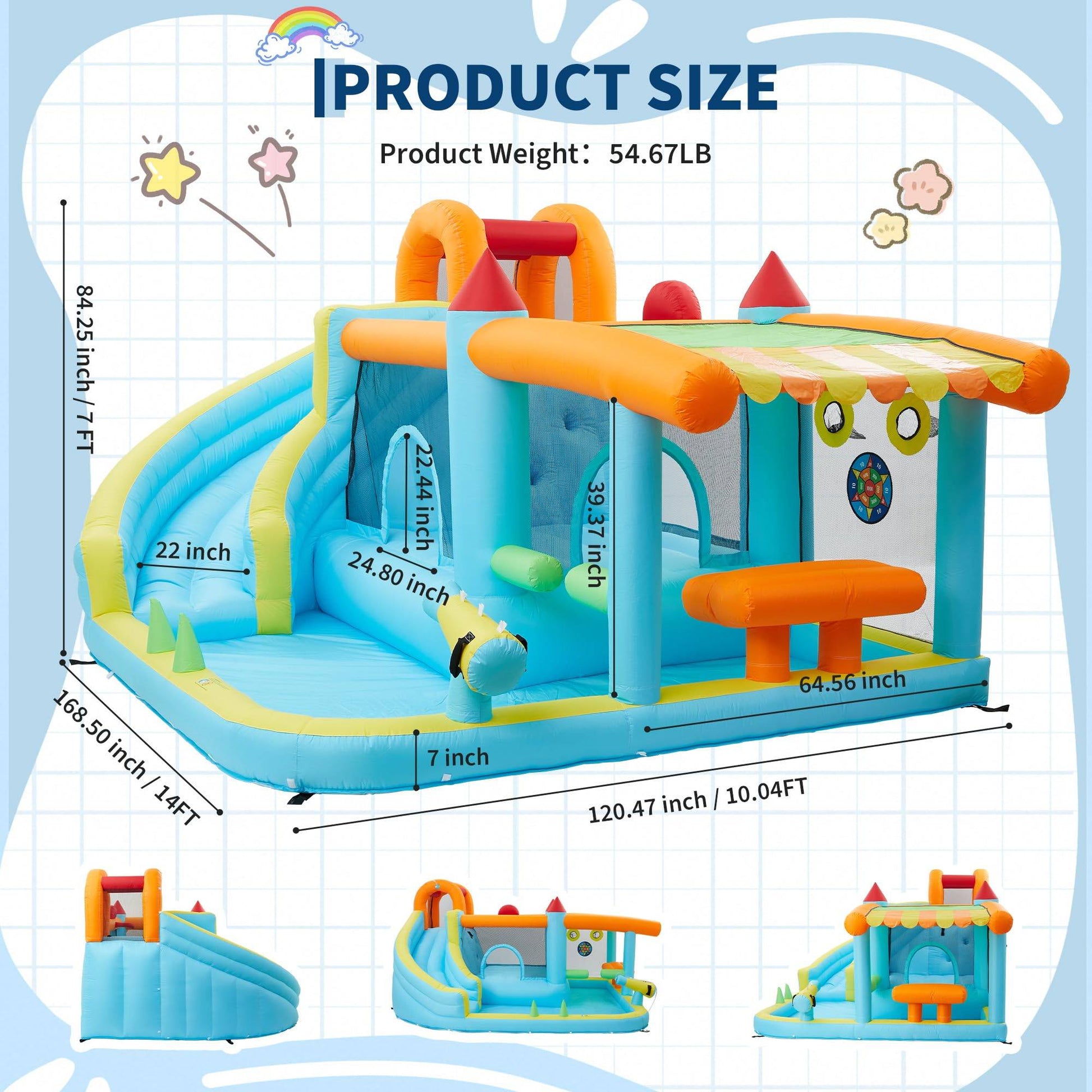14FT Kids Bounce House With Slide & 450W Blower, 12-in-1 Inflatable Water Bouncer For Backyard Indoor Outdoor Party Castle Play