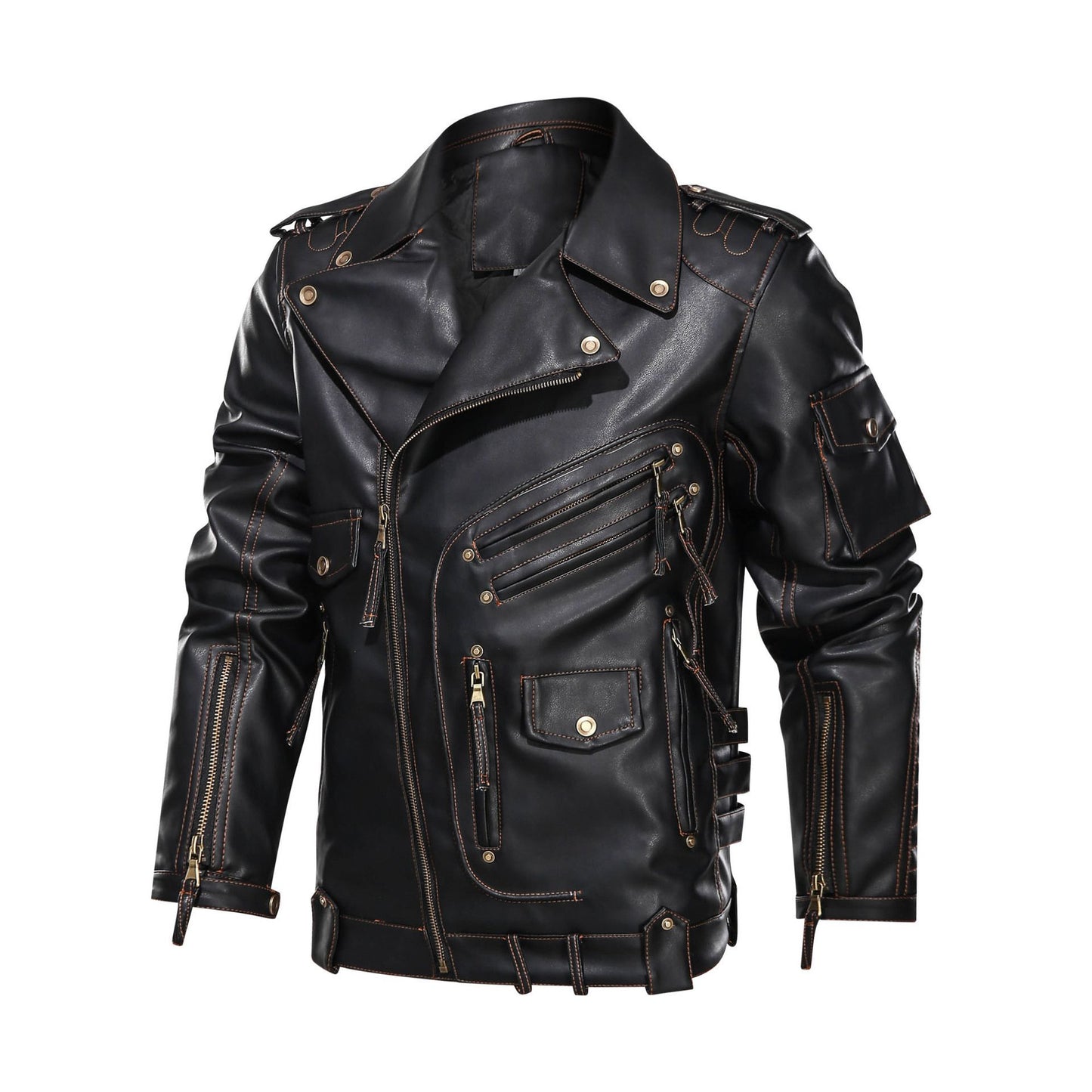 Winter Motorcycle PU Leather Jacket Fashion Cool Zipper Pockets Leather Coats Men Fashion Winter Clothing Mens Leather Jacket