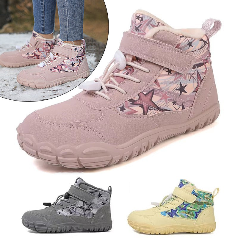 Waterproof Kids Barefoot Snow Boots 2025 New Wide Toe Winter Warm Fur Lined Shoes for Boys Girls Cold Weather Outdoor Sneakers