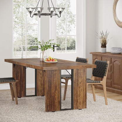 71" Large Dining Table for 6 to 8 People, Rustic Farmhouse Style Dinner Table, Rectangular Dining Table for Kitchen,