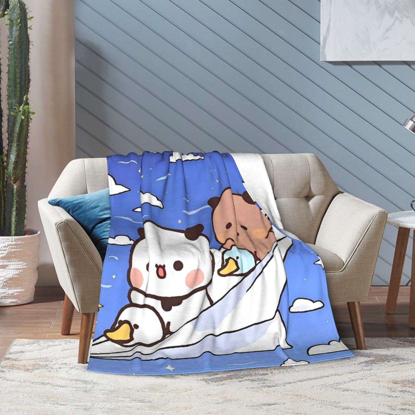 Cobertores Urso Desenho Animado Fofo Bubu Dudu Cobertor de Lã para Piquenique Macio Quente Personalizado Colcha de Qualidade Presente de Aniversário