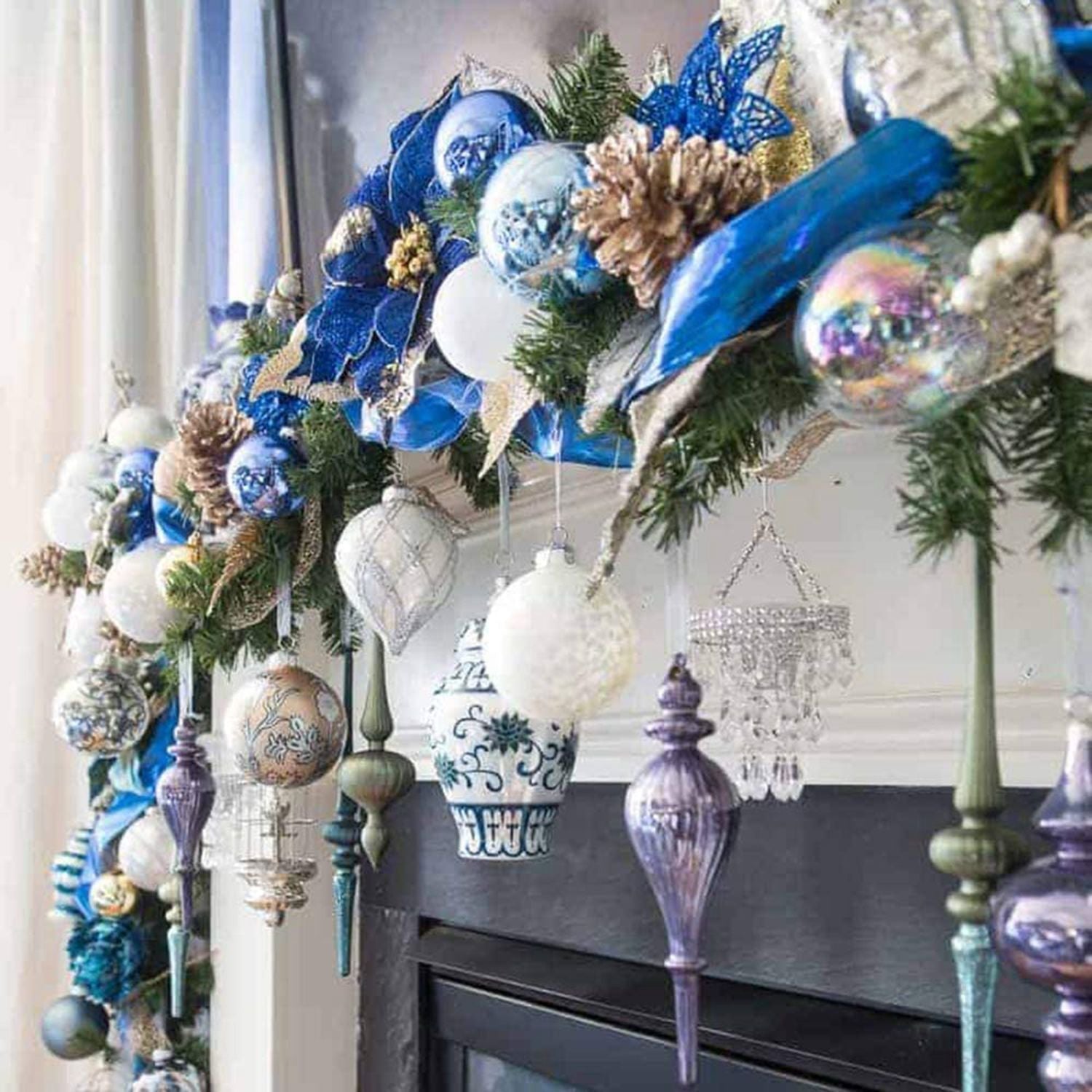 Christmas Glitter 20Pcs Christmas Tree Ornament Artificial Wedding Christmas Flowers Wreaths Wedding Ornaments (BLUE)
