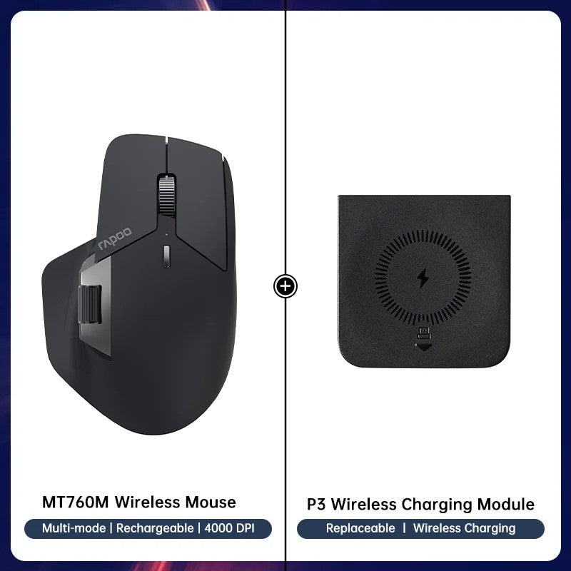 Rapoo MT760/MT760Mini Multi-mode Rechargeable Wireless Bluetooth Mouse Ergonomic 4000 DPI Support Up to 4 Devices Office Mice