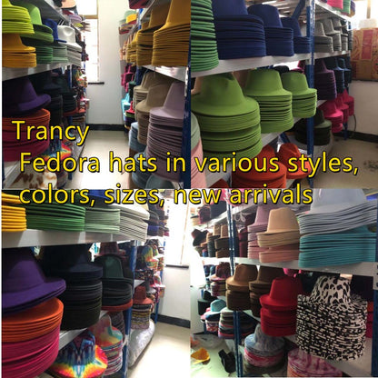 Red fedora hat men's flat top hat ladies felt jazz hat oval hat Panama new hip-hop fedora hat flat brim wholesale