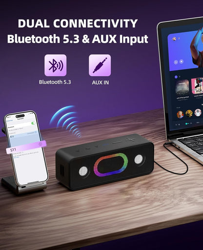 Caixa de Som Bluetooth Ortizan, Efeito Estéreo 360°, À Prova D'água IPX6, 24H de Reprodução, Adequada para Casa e Uso Externo