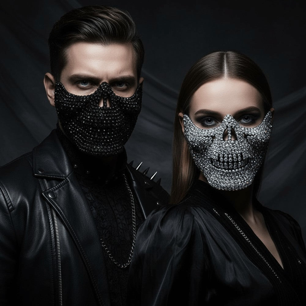 Gothic Handcrafted Half-Face Masquerade Mask Sparkling Punk Rock Style Rhinestone Mask Horror Style Full Diamond Mask Unisex