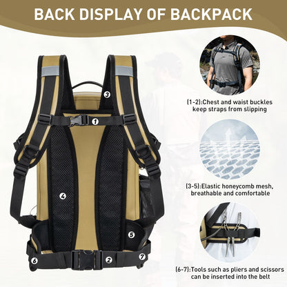Waterproof Fishing Backpack Brown Multi-purpose Fishing Tackle Bag Fishing Lures Storage Bags Outdoor Cycling Hiking Backpacks