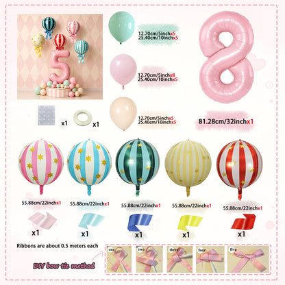 Pink 32 inch Digital 4D Striped Star Foil balloon Set, Ribbon Suitable for Birthday Parties, Showers, Anniversaries, Christmas