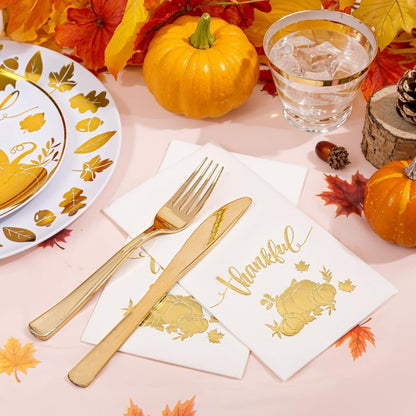 176Pcs Thanksgiving Plastic Plates Heavy Duty Thanksgiving Plates Thanksgiving Disposable Dinnerware Set include 50 Plates75 Si