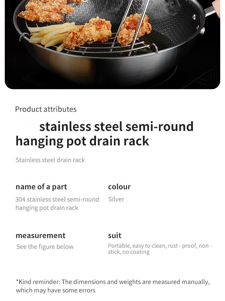 Drainage Rack Barbecue Rack Stainless Steel Hanging Pan Drainage Frying Line Rack Kitchen Insulation Drainage Oil Accessories