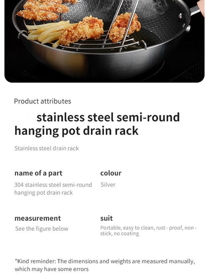 Drainage Rack Barbecue Rack Stainless Steel Hanging Pan Drainage Frying Line Rack Kitchen Insulation Drainage Oil Accessories