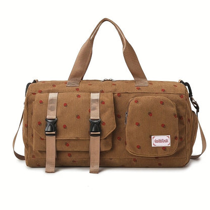 Large Capacity Travel Duffel Bag with Strawberry Pattern, Wet/Dry Separation, Independent Shoe Compartment & Multiple Pockets