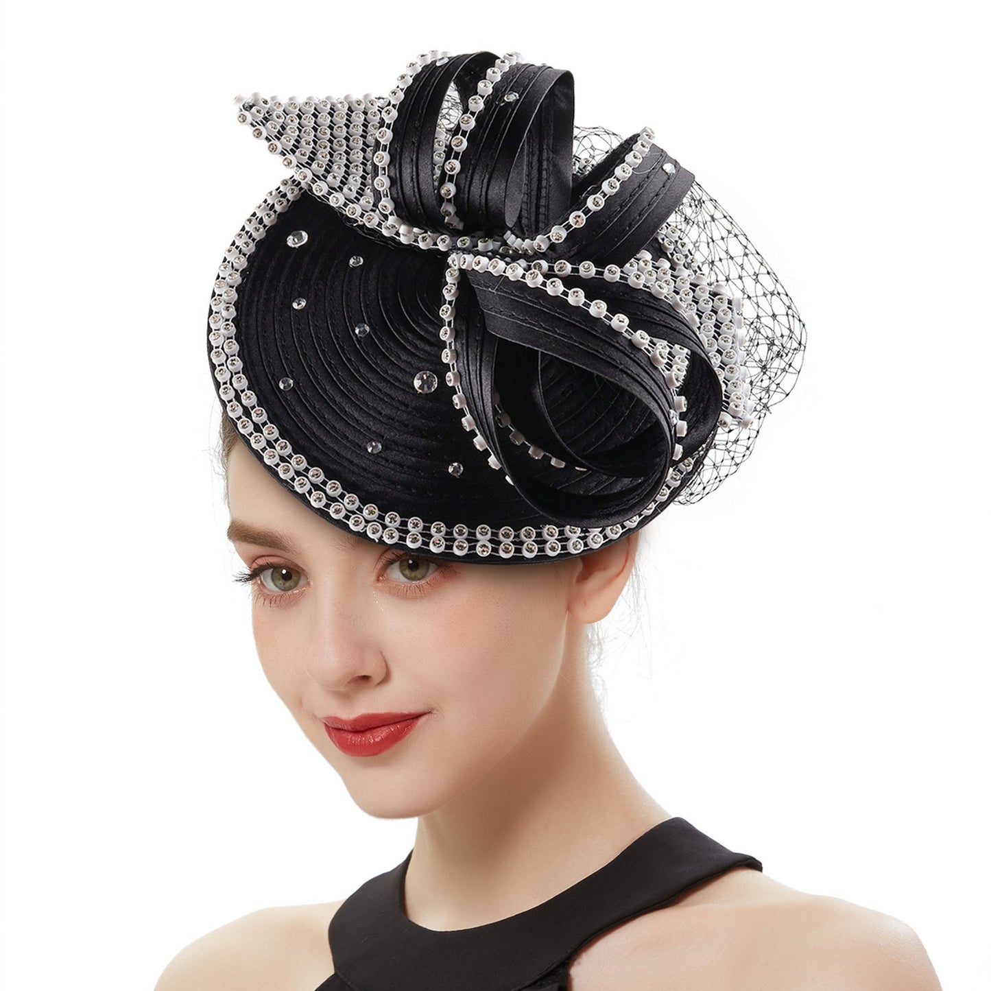 Fascinator de Cetim Perfeito Acessórios de Cabelo Chiques Multicores Chapéus para Kentucky Derby Chapéu para Chá da Tarde Touca de Strass com Véu