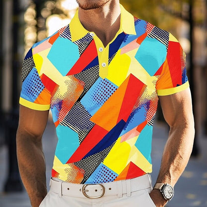 Polo shirt fashion men gradient line summer short sleeved casual daily collar top striped men's clothing top