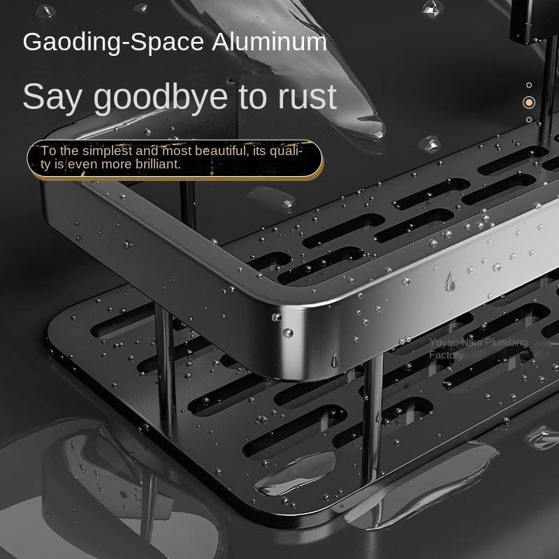 Black rectangular perforation-free bathroom storage rack Kitchen bathroom countertop wall hanging thick storage rack