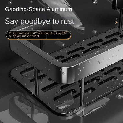 Black rectangular perforation-free bathroom storage rack Kitchen bathroom countertop wall hanging thick storage rack