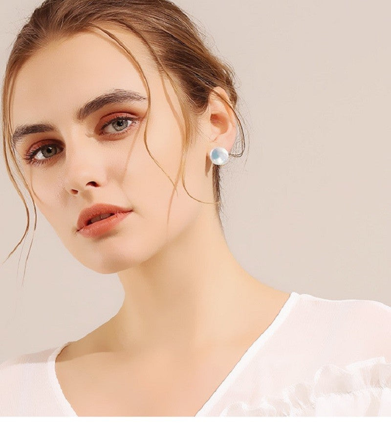 Woman Pearl Earrings Freshwater Cultured Button Pearls ,Coin Pearls,925 Sterling Silver Pearl Earrings for Women Girls Gift