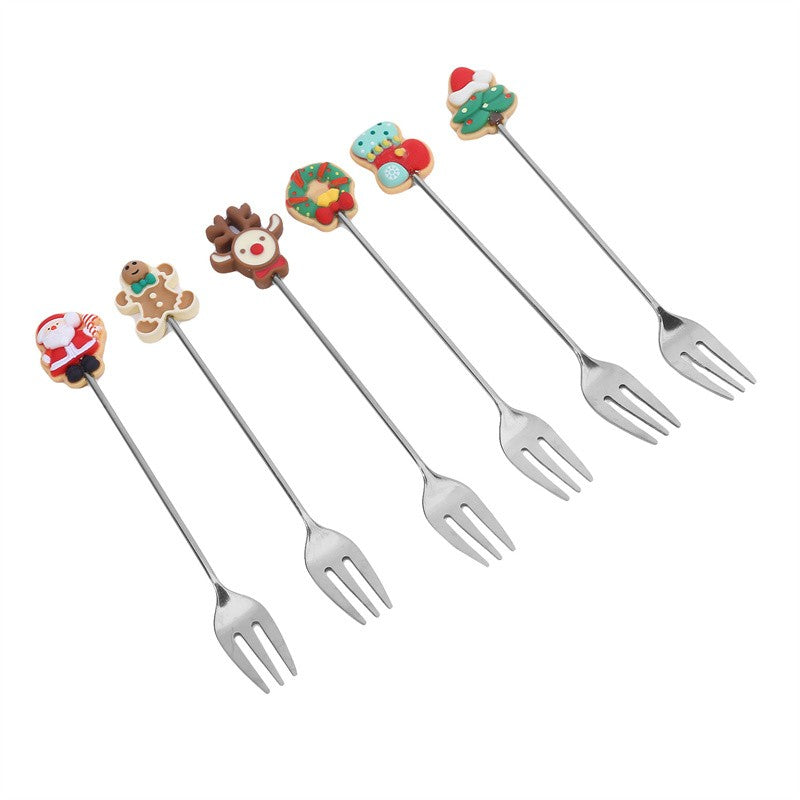 Christmas Gift  Deco Tableware Cutlery Set Elk Christmas Tree Decoration Dessert Spoon Fruit Fork Coffee Spoon Cutlery Gift