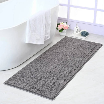 Tapete de Banho de Pelúcia Macia Chenille Absorvente Lavável à Máquina Tapete de Banheiro Antiderrapante Adequado para Bacias e Chuveiros