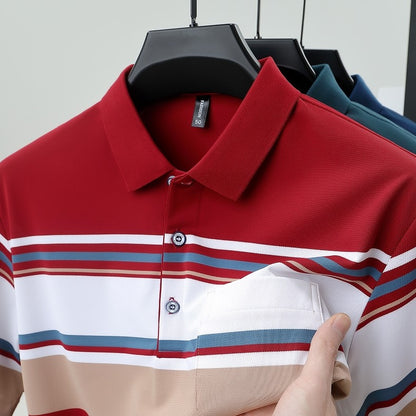 High quality brand men's short sleeved polo shirt summer fashion  striped design youth personalized top casual business T-shirt