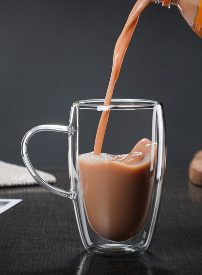 Caneca transparente de parede dupla 2-6 peças Copo de café e leite de vidro borossilicato alto resistente ao calor para casa e escritório