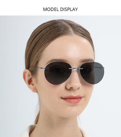 FONEX Titanium Rimless Sunglasses Men Ultralight Frameless Austria Pilot Aviador Polarized Sun Glasses for Women Shades 85695