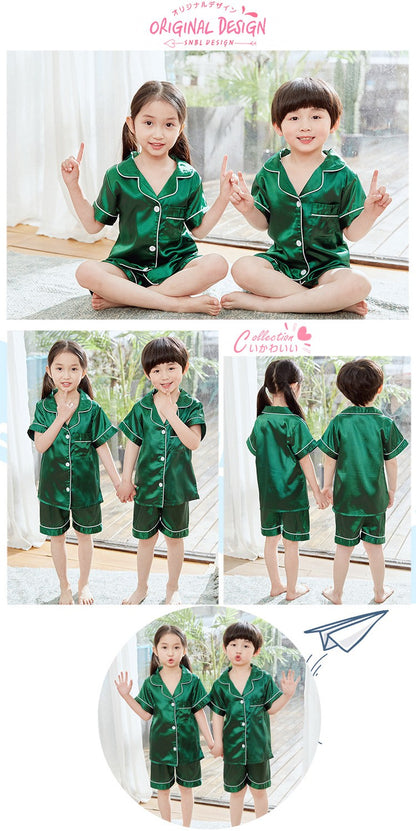 2024 New Summer Children Clothes Pajama Set Stain Silk Soft Solid Color Comfortable Clothing Kids Girls Boys Pajamas Sleepwear
