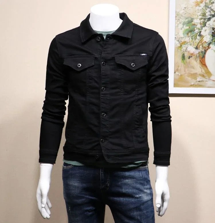 Male Jean Coats Button Autumn Men's Denim Jacket Slim Fit Black Cheap Price Stylish Winter 2024 High Quality Original Outerwear