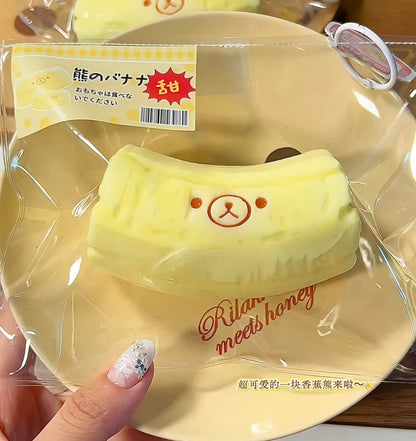 1Pc Handmade Squishy With BUTTER Texture - Banana Bear Shaped To Relieve Stress - Food Grade Silicone