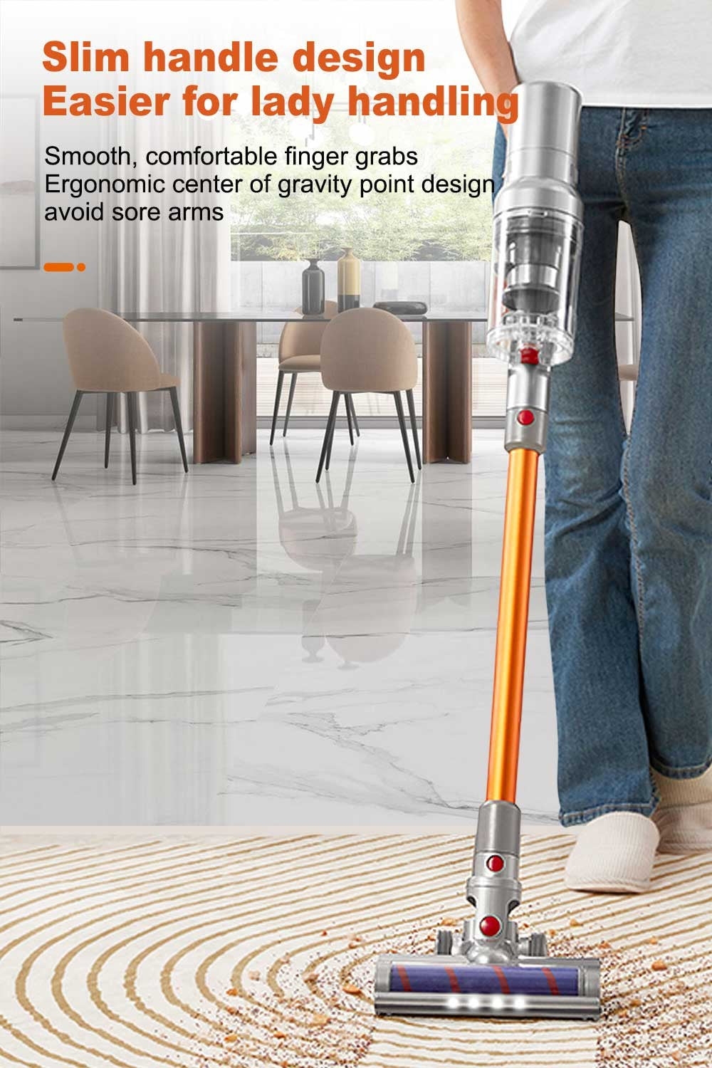 Aspirador de Pó Portátil Sem Fio ABIR VC205, 27000PA, Tela Sensível ao Toque, Sensor de Poeira Inteligente, Controle Automático de Velocidade para Limpeza de Casa, Cama e Tapete