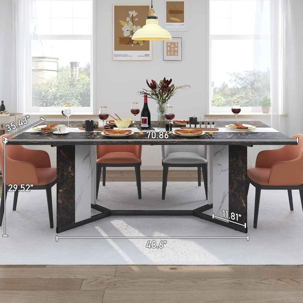 71 Inch Dining Table for 6 People,Modern Rectangular Kitchen Table W/Waterproof Wood Tabletop,Farmhouse Long Dining Room T