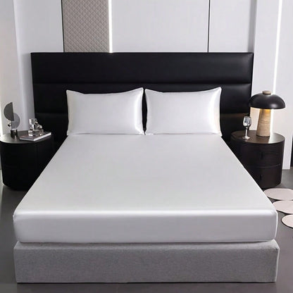 2/3pcs Luxurious Solid Silky Satin Fitted Sheet With Pillowcases For Soft And Comfortable Bedding,For Bedrooms And Guest Rooms