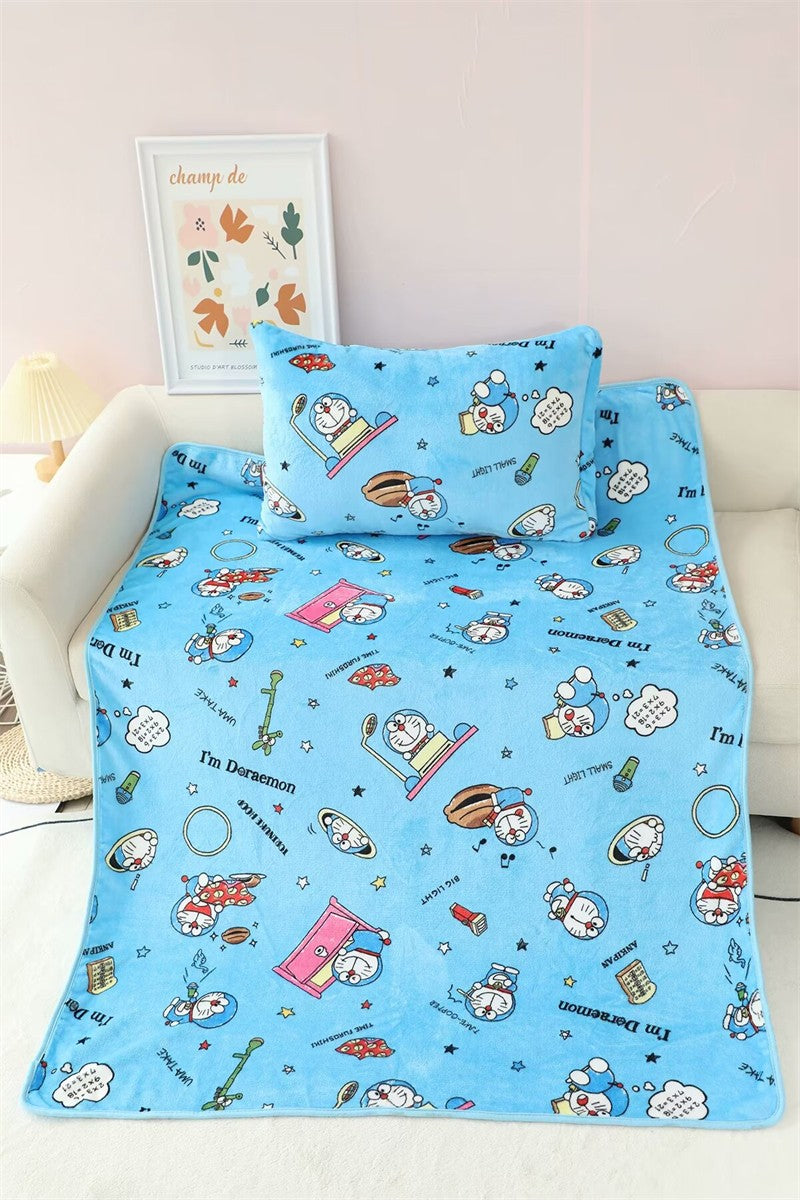 Cute Doraemon Blanket Cartoon Warm Flannel Blanket Pillowcase Lovely Anime Pattern Printing Blanket Bedspread Bedroom Sofa Bed