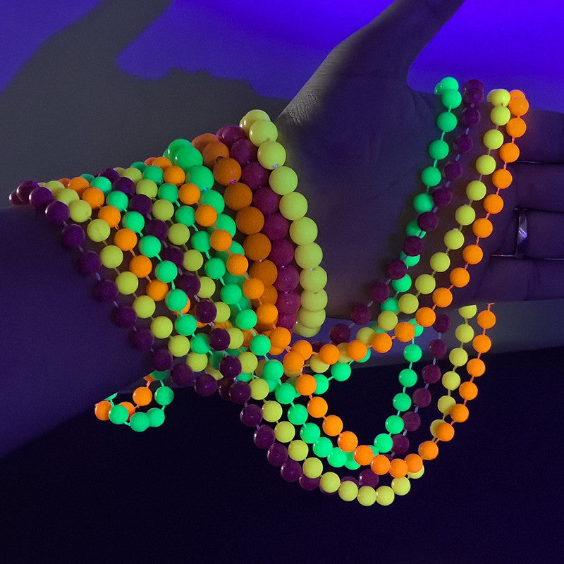 4PCS Connected Beads Necklace Bracelet Set Neon Colorful Beads String Collar Charm Bohemian Fluorescent Choker Birthday Gift