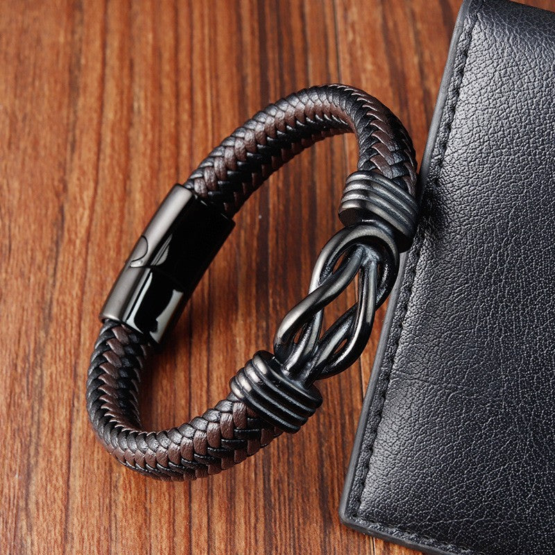 Pulseira de Aço Inoxidável Clássica de Couro Masculina, Corrente, Acessórios de Joias Elegantes para Pai e Namorado