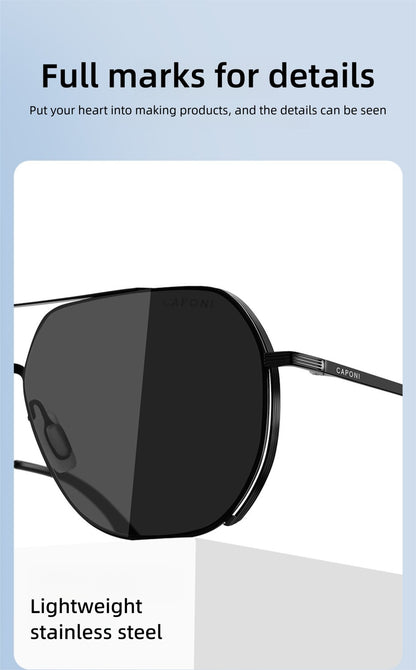 CAPONI Aviator Polarized Men Sunglasses Classic Double Bridge Designer Outdoor Sun Glasses Anti Glare UV400 Silver Shade CP35707