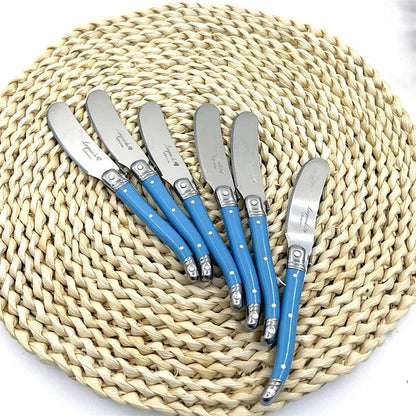 Faca de Manteiga Laguiole com Cabo Azul de Plástico, Queijo, Bolo, Espátula de Aço Inoxidável, Queijo, Geleia, Espalhador, Fatiador, Talheres Amarelos