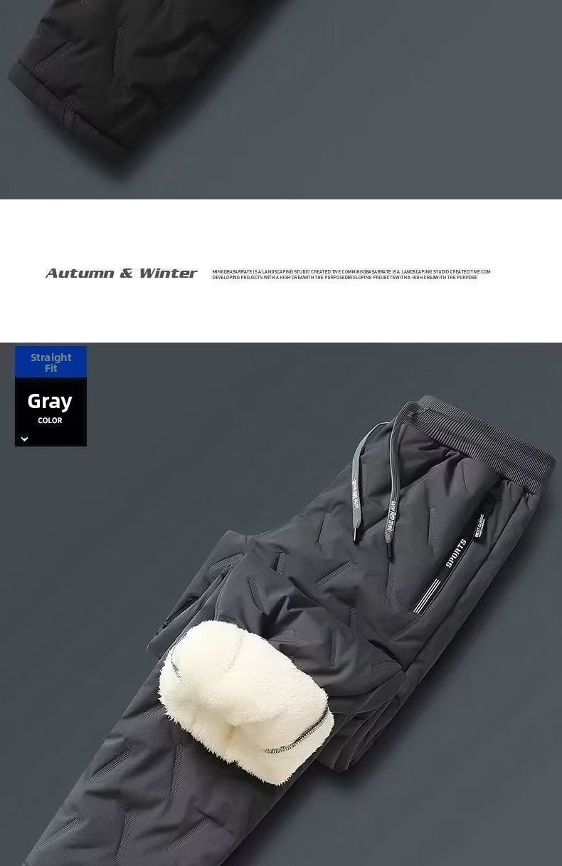 Calça Masculina de Algodão Acolchoada Inverno Outdoor à Prova de Vento Quente Casual Calça Jovem Moda Calça Longa Terreno Nevado