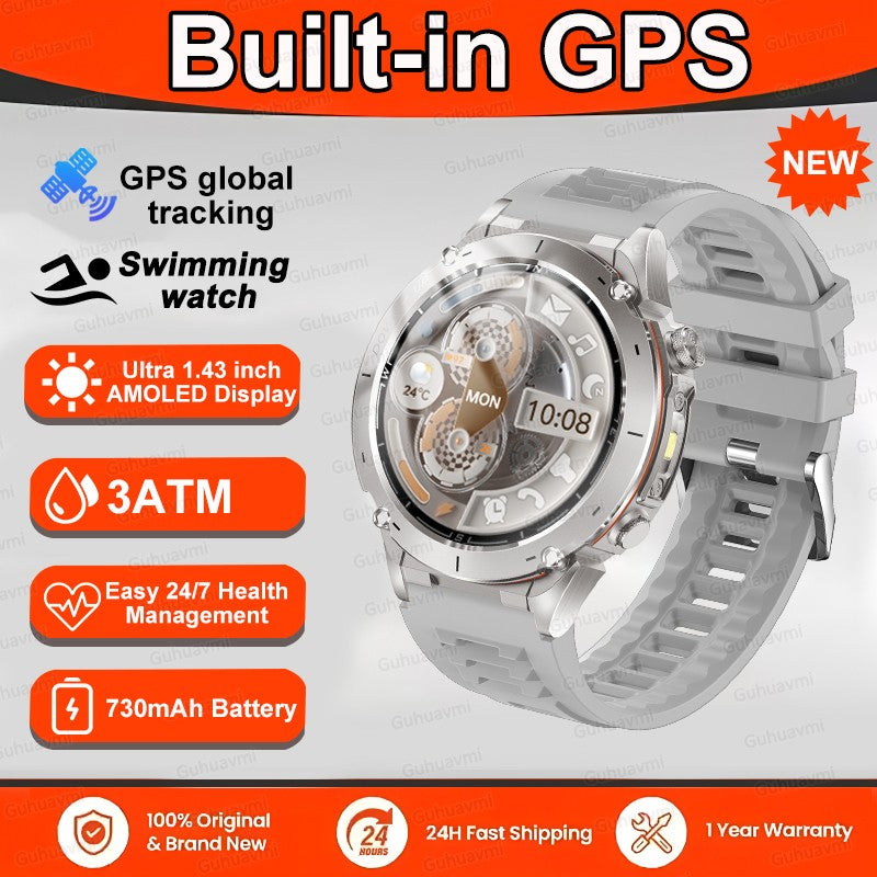 Novo T-Rex 3 GPS Smart Watch AMOLED de 1,43" à prova d'água 10ATM GNSS de banda dupla integrado Bússola Militar Esportivo Smartwatch Pulseira Masculina