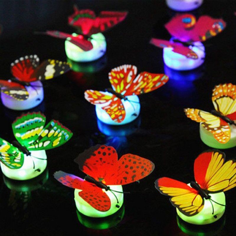 5 Pcs Butterfly Night Light Creative Funny Colorful Glowing Butterfly Light Stickable Flashing LED Lights House Decorative Wall