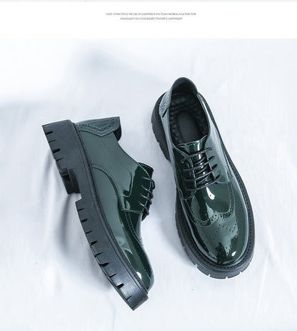 Leather shoes men's thick soles increase British style Brock business dress black senior sense wedding groom shoes 46 yards