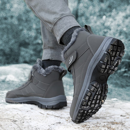 Botas de Neve Masculinas Casuais de Inverno Plataforma Antiderrapante Botas de Tornozelo Quentes de Pelo Coturno de Pelúcia para Combate Caminhada ao Ar Livre Motocicleta