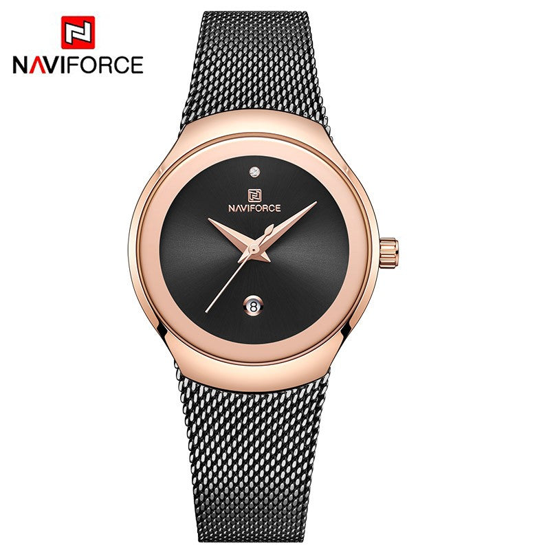 NAVIFORCE Luxury Green Analog Date Quartz Fashion Ladies Watches Mesh Steel Strap Waterproof Business Women Wristwatch Clocks