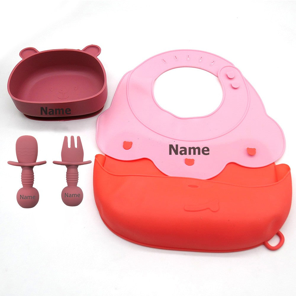 Silicone Bib & Tableware Set Waterproof & Easy to Clean Free Name Engraving Creative Gifts Customized for Babies
