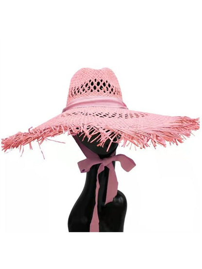 Straw hat women summer Large eaves beach vacation photo sunscreen straw hat personality European style foldable beach hat