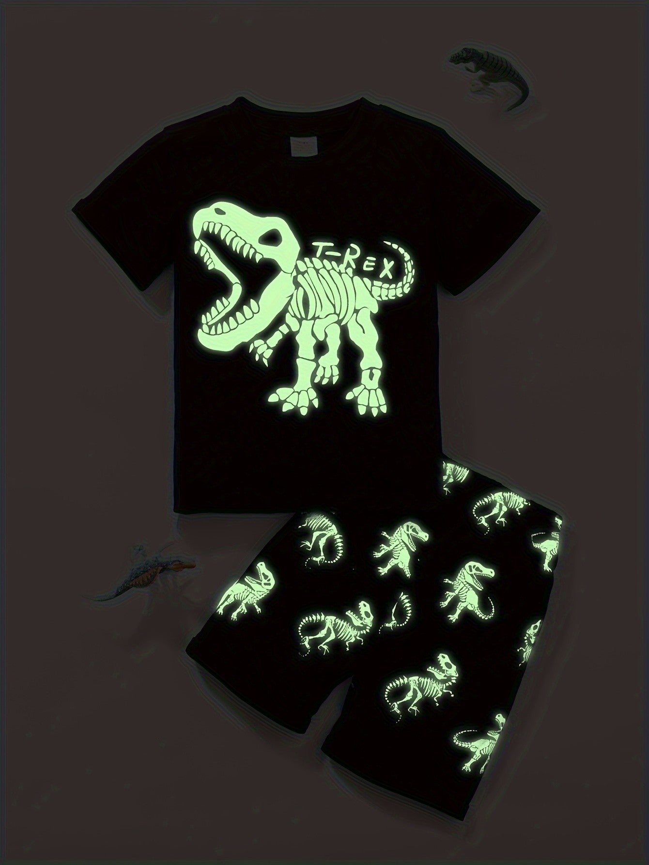 Toddler Boys Pajamas Glow-in-the-dark Short-sleeved Homewear With Dinosaur Pattern Kids Boy Two-piece Pajamas Set