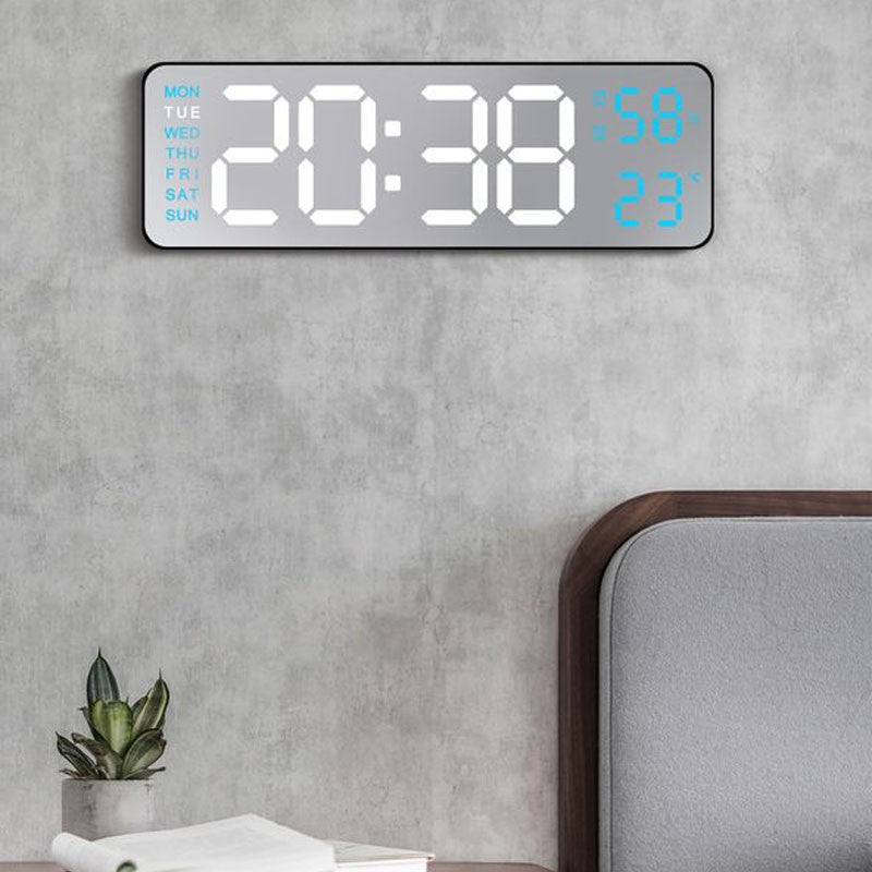 Digital LED Alarm Clock with Calendar,Temperature and Humidity. Acrylic or Mirror Surface Selectable. Desk Clock or Wall Hanging