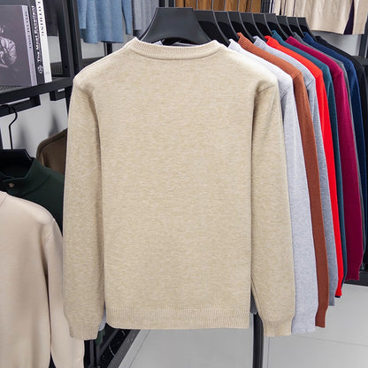 2025 New Men's Casual Sweater Round Neck Long Sleeve Knitted Sweater Diamond Pattern Fashion Versatile Top