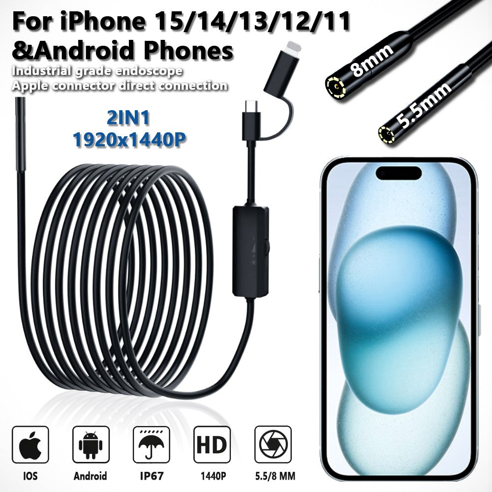 Endoscópio 5,5/8mm para Android Iphone&IOS Smartphone Tubulação Automotiva Boroscópio Ferramentas de Inspeção de Esgoto Câmera de Endoscopia