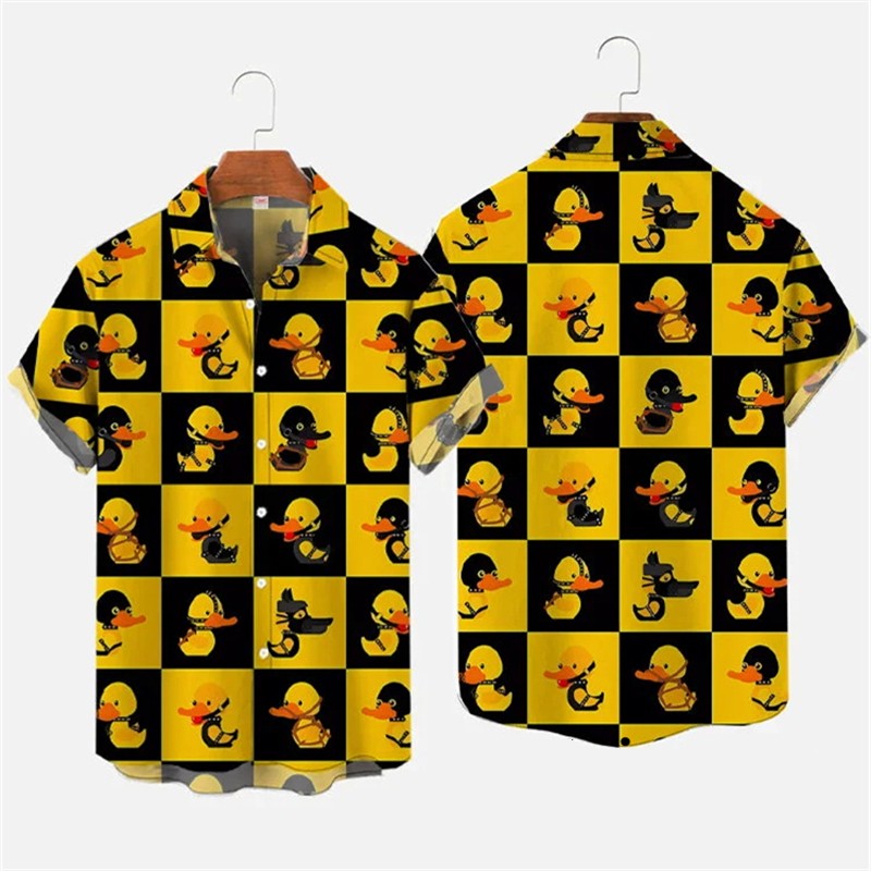 Yellow Rubber Duck Cute Cartoon Hawaiian Shirts Unisex Hot Summer Leisure Lapel Button Shirt Hip Hop Street Beach Blouse Top
